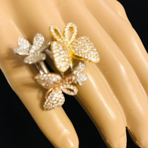 925 STERLING SILVER TWO TONE BUTTERFLY AND FLOWER RING SIZE 9.5 - Picture 3 of 4
